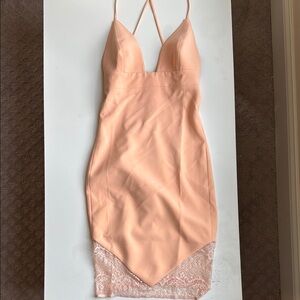 House of CB Peach with Lace Trim Midi Spaghetti Straps Bodycon 🍑